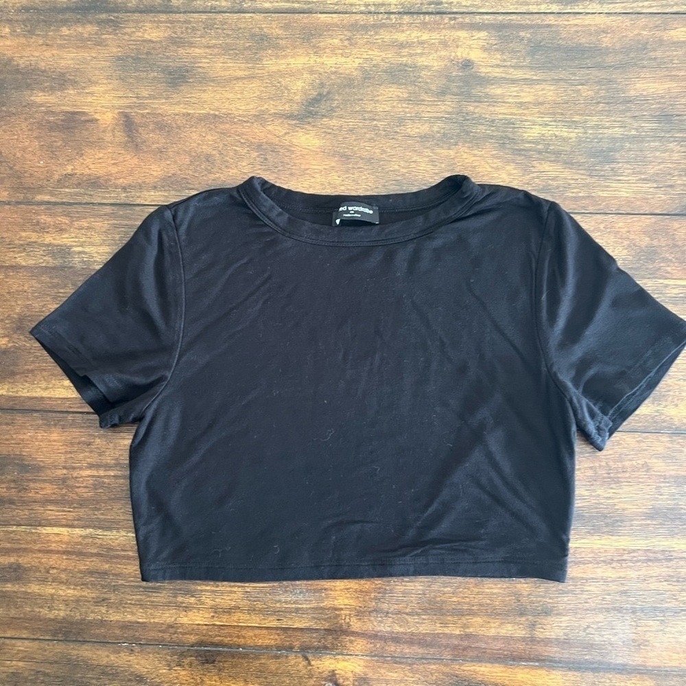Naked Wardrobe Black Fitted Short Sleeve Crop Size M